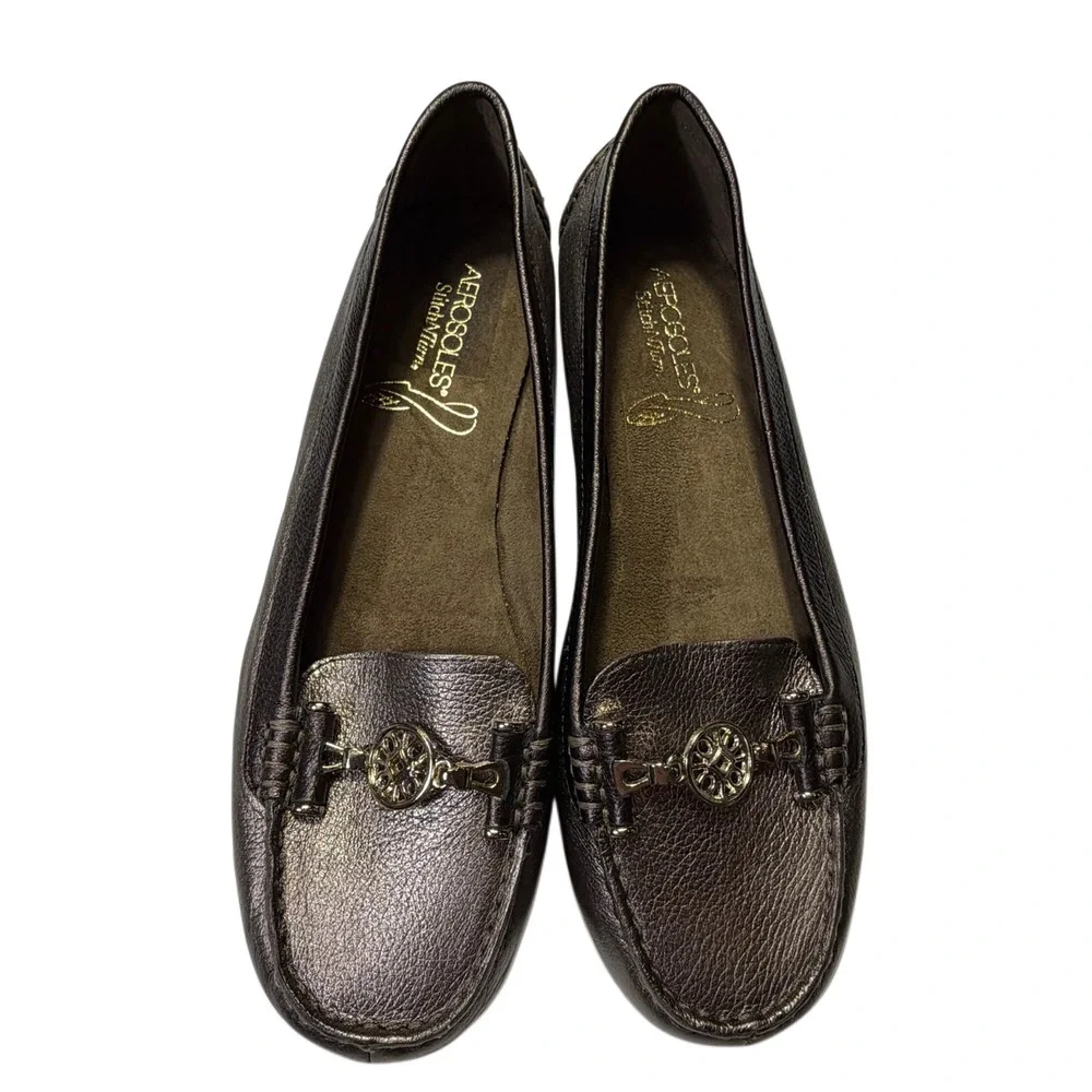 Aerosoles Leather US 9.5 Metallic Brown Horsebit Loafers Driving Moccasins